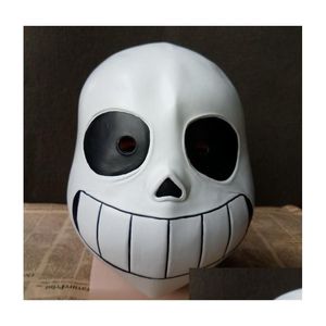 Máscaras de fiesta Latex FL Head Sans Mask Cosplay Skl Hood Masque Halloween Adt Kids Undertale Máscaras Casco Fancy Dress Game Prop Drop Deliv Dhszj