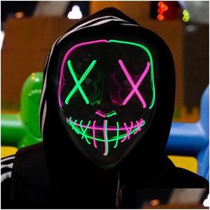 Masques de fête Led Glow Noir Masque en forme de V Lumière froide Halloween Ghost Step Dance Fun Election Année Festival Rôle Jouer Vêtements Suppli DH857