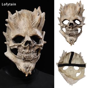 Masques de fête Lofytain Death Skull Mask Horror Halloween Cosplay Skeleton Warrior Soldier Evil Demon Demon Half Face Latex Casque pour la fête Carnaval 230811