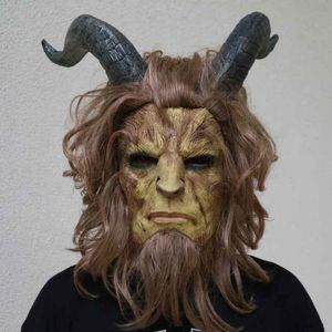 Party Masks Movie Beauty and the Beast Cosplay HELMET Full Face Mutffle Wig Chrismas Carnival Festival Costume accessoires 220920