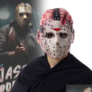 Máscaras de fiesta Película Jason Voorhees Máscara de terror Festival de fantasmas Adt Látex Sombreros FL Cara Casco Halloween Cosplay Disfraz Accesorio Dro Dhpya