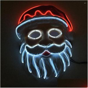 Masques de fête Néon LED Éclairage Père Noël Masque Père Noël Cosplay El Clignotant Kriss Kringle pour Drop Livraison Maison Jardin Fest Dhltf