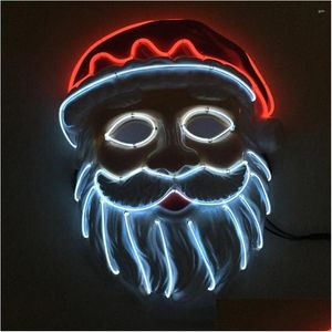 Masques de fête Néon LED Éclairage Père Noël Masque Père Noël Cosplay El Clignotant Kriss Kringle pour Drop Livraison Maison Jardin Fest Dhhtw