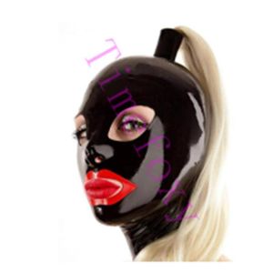 Masques de fête Ponytail Latex Masque Fetish Hood Avec Zip Sur Le Dos Bandage Costumes Accessoires Pour Halloween233w