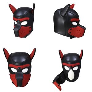 Party Masks Pup Puppy Play Dog Hood Mask Padded Latex Rubber Role Play Cosplay Full Head+Ears Halloween Mask Sex Toy For Couples A5678