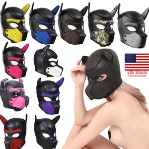 Party Masks Pup Puppy Play Dog Hood Mask Padded Latex Rubber Role Play Cosplay Full Head+Ears Halloween Mask Sex Toy For Couples Q567