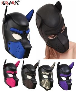 Party Masks Pup Puppy Play Dog Hood Redded Latex Rubber Rasking Cosplay Full Head Ears Halloween Sex Toy pour les couples 2205203839569