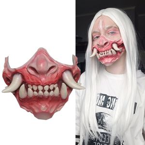 Masques de fête Réaliste Cosplay Effrayant Zombie Horreur Creepy Bouche Longue Dent Nez Horrible Halloween Masque Complet Costume Prop Carnaval Fête 230826