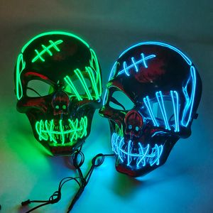 Máscaras de fiesta s Horror Halloween Máscara de calavera LED Máscara de purga de fiesta brillante Máscara de luz de neón luminosa Máscara de fiesta de disfraces 230625