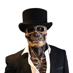 Máscaras de fiesta Scary Skull Magician Mask Horror Clown Gothic Zombie Disfraz Ghost Halloween Creepy Latex Carnival Props Máscara para Face Fantasy J230807