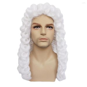 Party Masks Synthetic Avocat Cosplay Wig Juge blanc Gray Juge Baroque Curly Mâle Perruques pour l'homme Halloween Cap