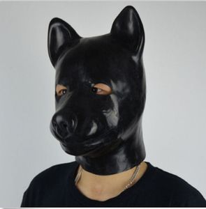 Masques de fête épaisseur 1.6-2.0mm masque d'animal fétiche en caoutchouc Latex avec fermeture éclair chiot esclave chien capuche nez solide 230313
