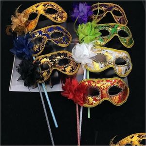 Masques de fête Venetian Half Face Flower Mask Masquerade on Stick Sexy Halloween Christmas Dance Wedding Birthday Supplies Drop délivre DHP8Q