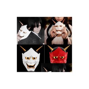 Masques De Fête Vintage Japonais Bouddhiste Mal Oni Noh Hannya Masque Halloween Costume Horreur Rouge Blanc Drop Delivery Home Garden Festive S Dhdr3