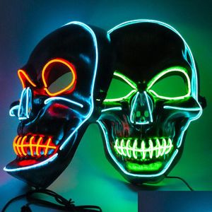 Máscaras de fiesta Máscaras de fiesta al por mayor Twocolor Skl Máscara intermitente Halloween Navidad Horror Scary Creative Led Luz fría puede ser gota Deli Dhpl9