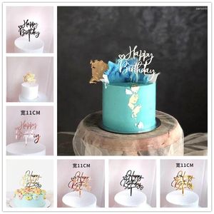 Suministros de fiesta 1pc Cake de acrílico Golden Happy Birthday Toppers for Kids Decorations Celebre el regalo de postres