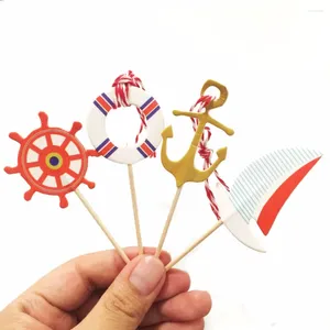 Fourniture de fête 24pcs méditerranéens Sailor Cake topper Ship Anchor Summer Beach Style Cupcake Picks Picks pour enfants