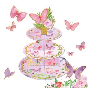 Fourniture de fête à 3 niveaux dessin animé Spring Butterfly Flower Afficher le support d'anniversaire décoration de cupcakes de baby shower rack