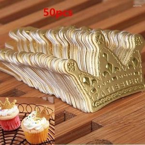 Fourniture de fête 50pcs / lot Gold Princess Crown Cake Topper Favors Cupcake Picks Mariage Decorations d'anniversaire de mariage Accessoires