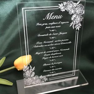 Fournitures de fête Menu de dîner en acrylique avec une base personnalisée White Rose Peony Wedding Transparent Invitation décoration 10pcs