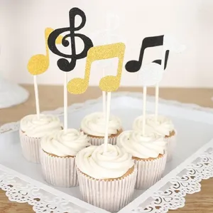 Fournitures de fête Toppers de gâteau Glitter Note de musique Bannière en papier pour emballage de cupcake Tasse de cuisson Anniversaire Thé Décoration de mariage Baby Shower