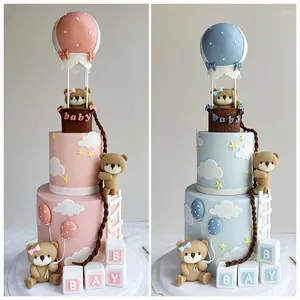 Party Supplies Cartoon Cake Topper Pink Blue Bear Baby Doll Boy Girl Happy 1st Birthday Decoration Gender Revey Shower Car Ornements