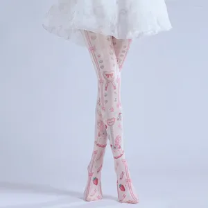 Fournitures de fête, collants roses mignons pour jolie fille, Costumes de Cosplay Lolita de noël, accessoires pour femmes, bas imprimés avec nœud, cadeau de vacances