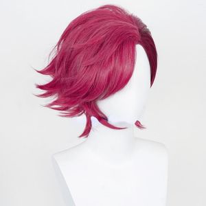 Articles de fête jeu Arcane Vi Cosplay perruque 30 cm Rose profonde courte résistant à la chaleur cheveux synthétiques femme et homme jeu de rôle perruques