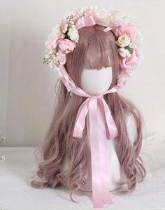 Party Supplies Girl Lolita Bonnet Hat Vintage Victorien Lace Flowers Straw