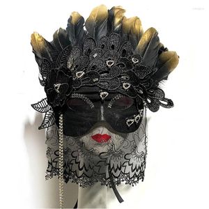 Masque de Cosplay pour filles, fournitures de fête, maquillage complet en dentelle et plumes, Masque personnalisé pour Halloween