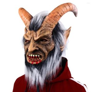 Suministros para fiestas, película de Halloween, Cosplay de Lucifer, máscaras de látex, demonio, diablo, máscara de cuerno Horrible, accesorios de disfraces de terror para adultos