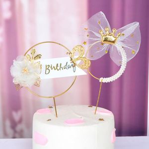 Fournitures de fête joyeux anniversaire fer Art gâteau Topper créatif perle plume papillon conception mariage cuisson décor autre événement