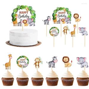 Party Supplies Jungle Safari Animal Thème Cupcake Toppers Dessert Muffin Food Cake Picks For Baby Shower 1st Birthday Mard Mariage Decoration