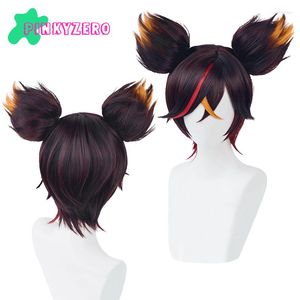 Pinkyzero Cosplay Xinyan Genshin Impact perruque courte tresses simulé cuir chevelu mélangé brun résistant à la chaleur cheveux Halloween chapeaux