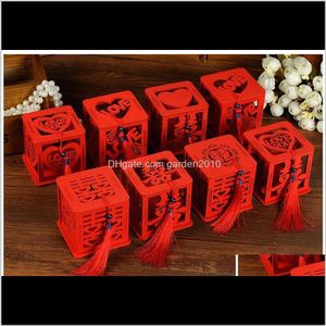 Fête Bois Double Bonheur Faveur De Mariage Boîtes Boîte De Bonbons Chinois Rouge Classique Creux Sucre Cas Avec Gland Bc7V4 Ampum