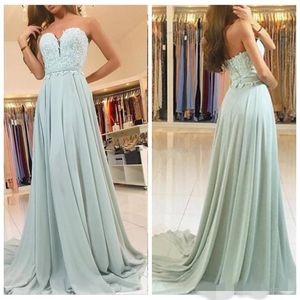 Robes de bal pas cher vert pastel en mousseline de soie chérie col transparent dentelle appliques balayage train ceinture sur mesure robe de soirée vêtements de cérémonie