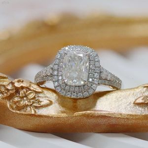 Paston personalizado helado 2ct cojín largo corte Vvs diamante boda compromiso regalo para mujeres anillos Moissanite 925 Plata