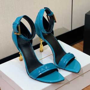 sandales à talons hauts en cuir verni bride à la cheville de 10,5 cm talons aiguilles chaussures habillées sandales de créateurs de luxe chaussures de soirée de bureau nu bleu vert noir marron violet
