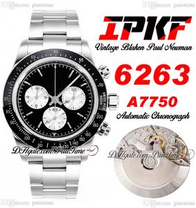 Paul Newman Blaken A7750 Cronógrafo automático Mens Watch IPKF 6263 Vintage Black Silver Dial OysterSteel Bracelet Eta Super Edition PurenTime E5