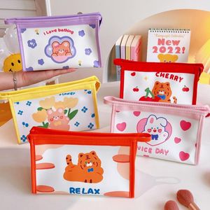 Unids/lote estuche para lápices Kawaii Bear Tiger, estuche para bolígrafos de cuero PU, papelería, bolsa de cosméticos, suministros escolares de oficina al por mayor