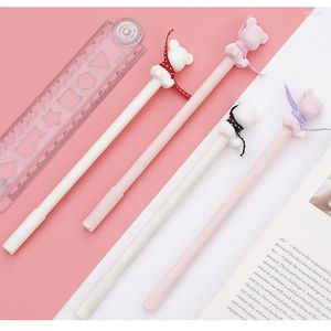 Pcs White Bear Gel Pen para escribir Candy Pink Scarf 0.5mm Black Color Pens Cute Stationery Gift Office School Supplies F859