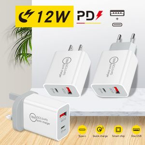 Chargeur PD 12W 5V 2A EU US UK tête de charge standard adaptateur type-c PD USB charge charge de voyage à domicile