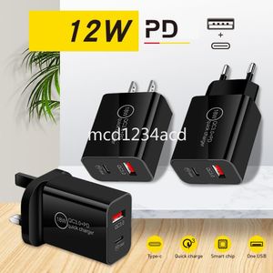 Chargeur USB C PD 12W 5V 2A, Standard ue US, AC, double Ports, adaptateurs muraux de Type C pour IPhone 14 15 Samsung B1