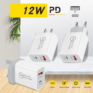 Chargeur USB C PD 12W 5V 2A, Standard ue US, AC, double Ports, adaptateurs muraux de Type C pour IPhone 14 15 Samsung F1