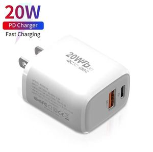 Adaptateur de chargeur rapide PD 20W QC3.0 USB C Chargeur rapide Double ports USB type C Chargeurs Adaptateur mural US EU UK Plug pour Apple iPhone 14 13 12 11 Pro Max Sac OPP