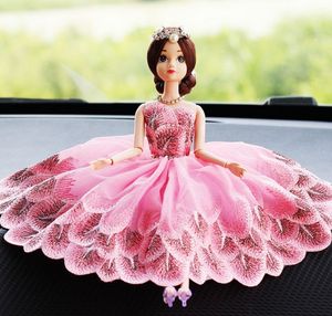 Décorations de voiture de mariage rose paon, jolie boule en dentelle, poupées de voiture, décorations d'intérieur de voiture