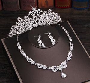 Accesorios de boda de cuervos de boda de pavo real, accesorios de joyería para dama de honor, conjunto de accesorios nupciales, collar de corona, pendientes 1269600