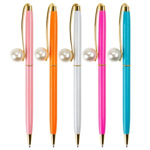 Bolígrafos de Metal con bola de perlas, bolígrafos de perlas grandes para chica a la moda, papelería escolar, suministros de oficina, puede grabar su logotipo