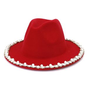 Sombrero Fedora de perlas para mujer, gorra de ala ancha para mujer, gorras de Jazz Panamá, sombreros formales para mujer, sombrero Trilby de moda para niñas, primavera Otoño Invierno, regalo para mujer, 26 colores 2021