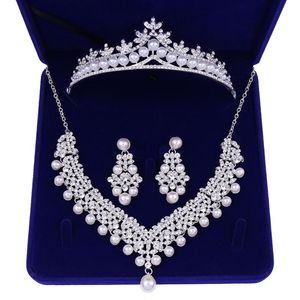 Conjunto de tres piezas de corona de pelo de perlas, gran promoción, tocado de diamantes, Clips de estilo Retro, pasadores